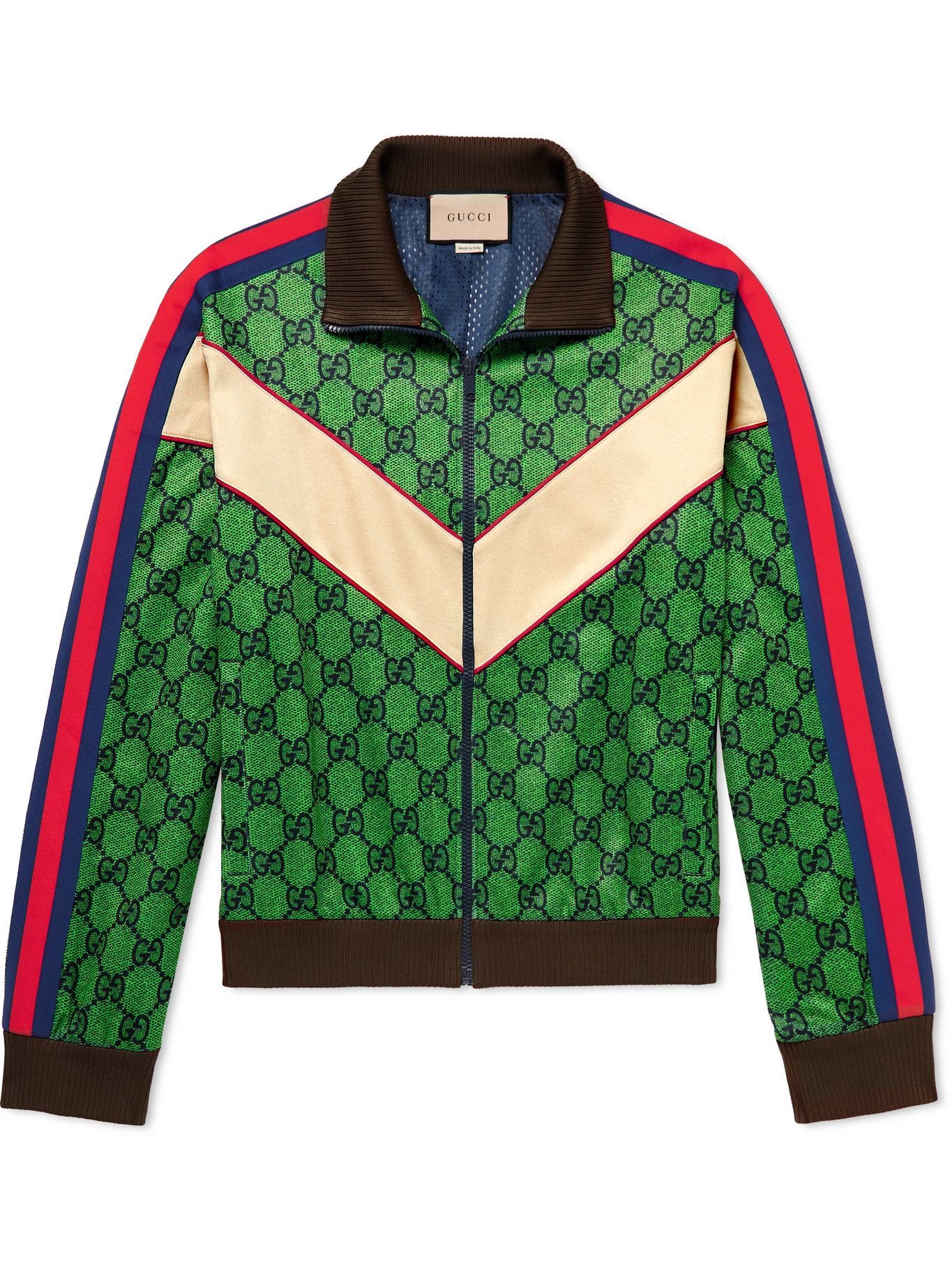 Besides basketball dump GUCCI - Striped Webbing-Trimmed Monogrammed Tech-Jersey Track Jacket -  Green Gucci