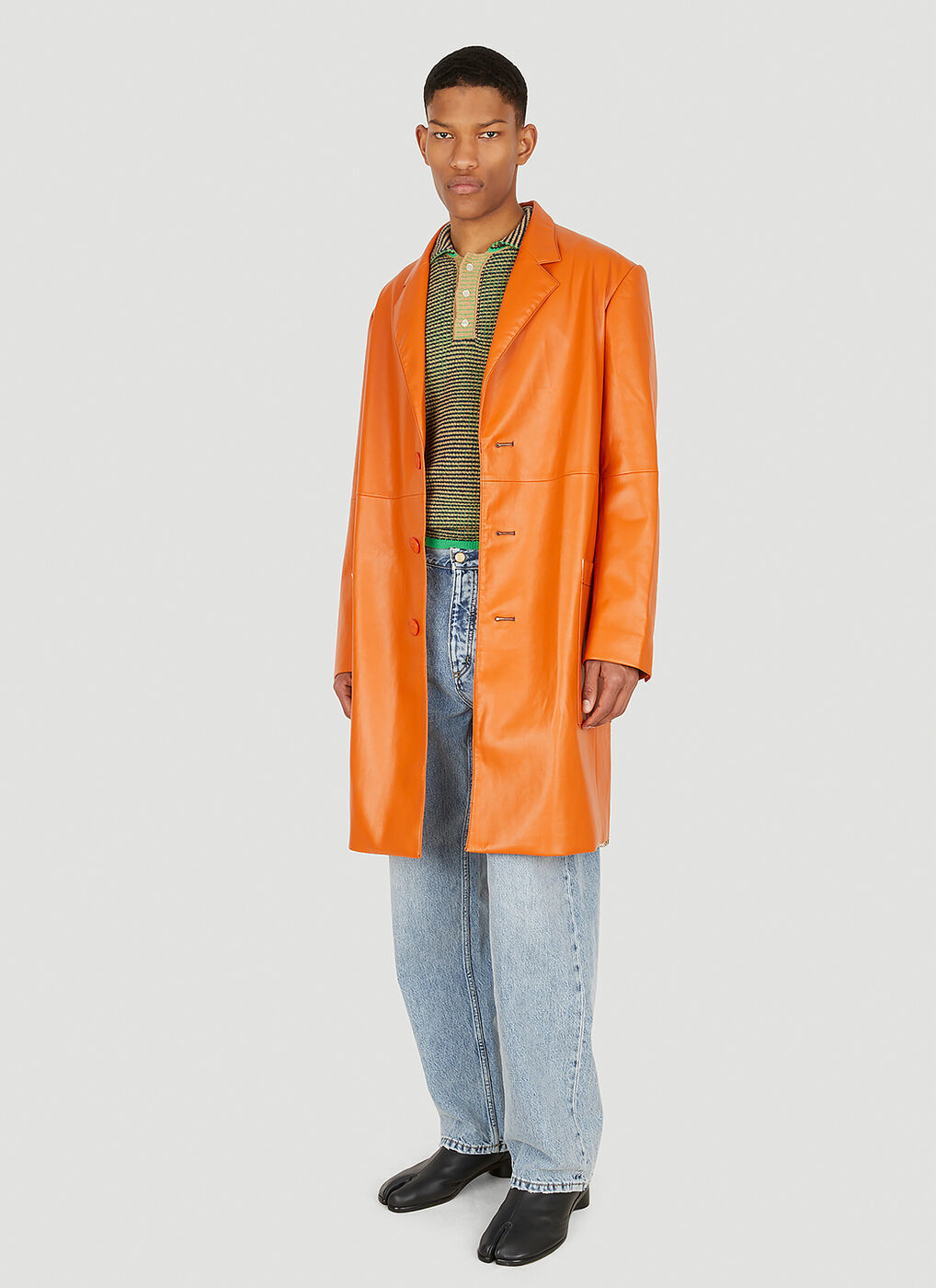 Switch Faux Leather Coat in Orange Eckhaus Latta