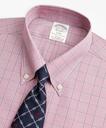 Brooks Brothers Men's Stretch Soho Extra-Slim-Fit Dress Shirt, Non-Iron Pinpoint Button-Down Collar Glen Plaid | Red