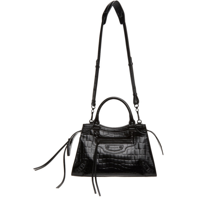 Balenciaga Black Croc Small Neo Classic Top Handle Bag Balenciaga