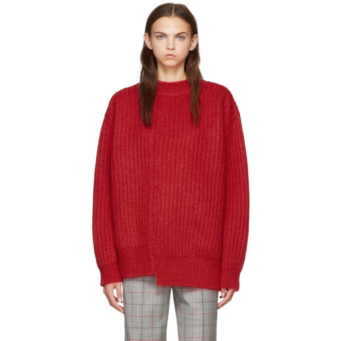 Calvin Klein 205W39NYC Red Oversized Needle Punch Knit Sweater Calvin Klein  205W39NYC