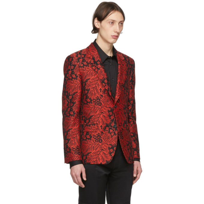 Alexander McQueen Black and Red Ivy Creeper Blazer Alexander McQueen