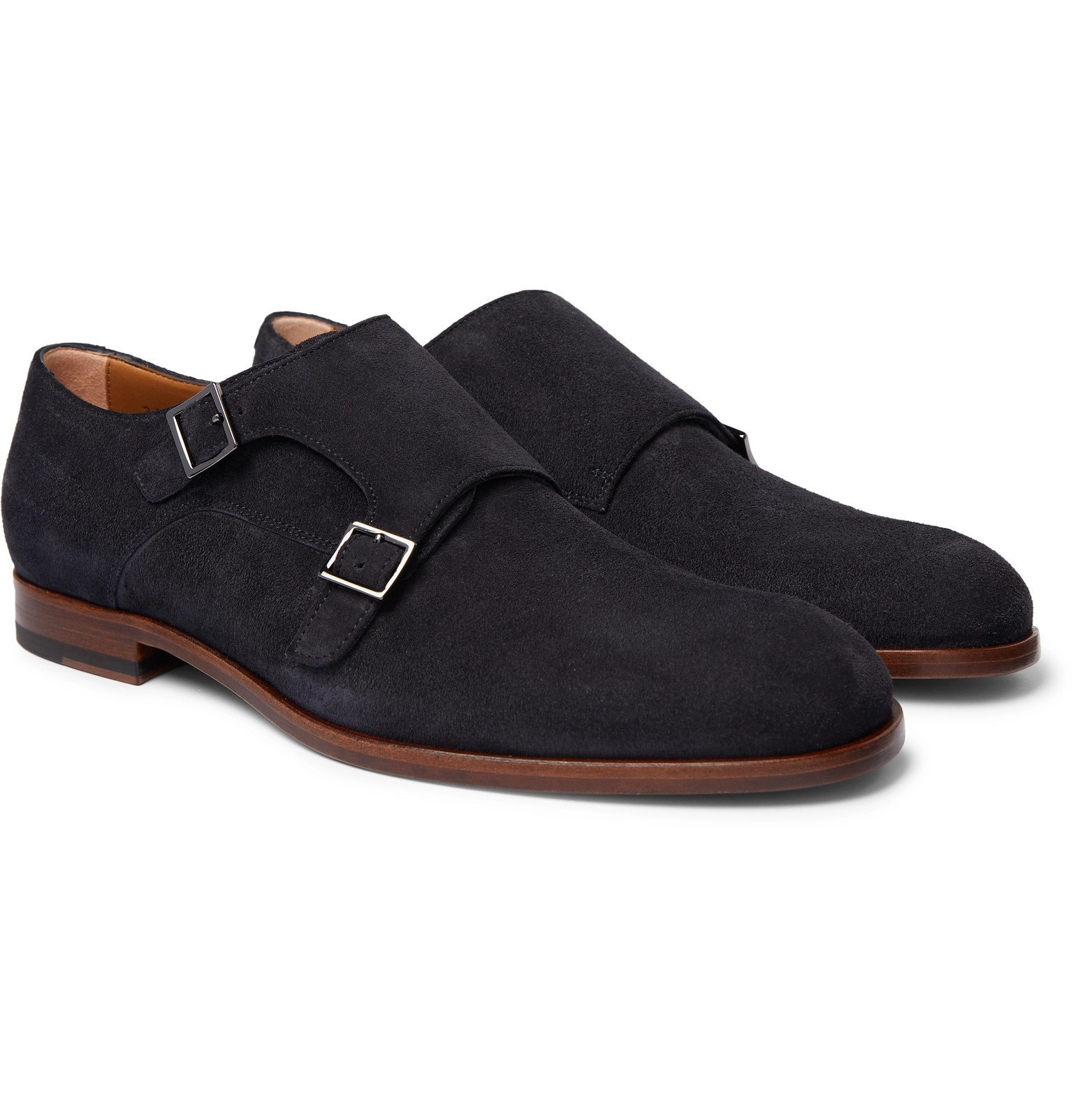 grey suede monk strap shoes