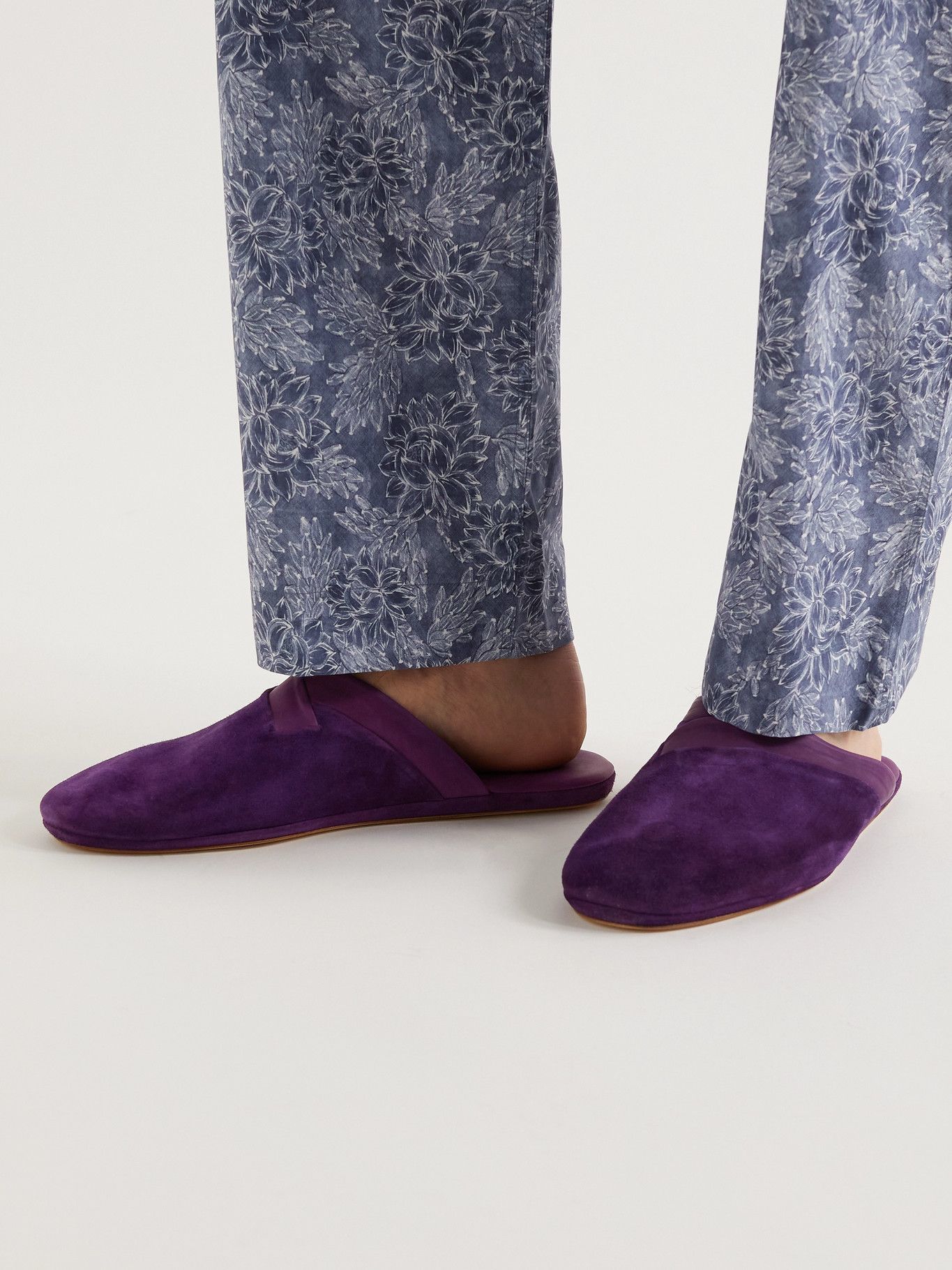 John Lobb - Knighton Leather-Trimmed Suede Slippers - Purple John Lobb