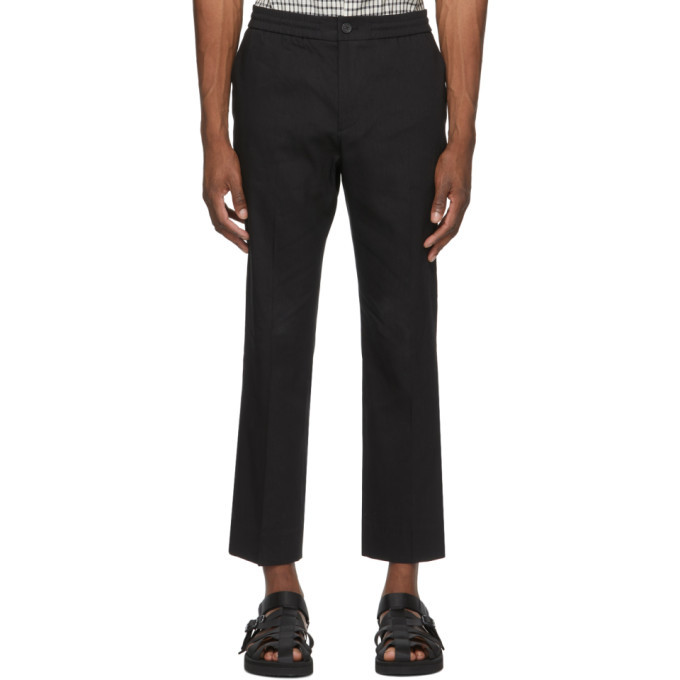 Black tapered trousers with elastic waist Clearance