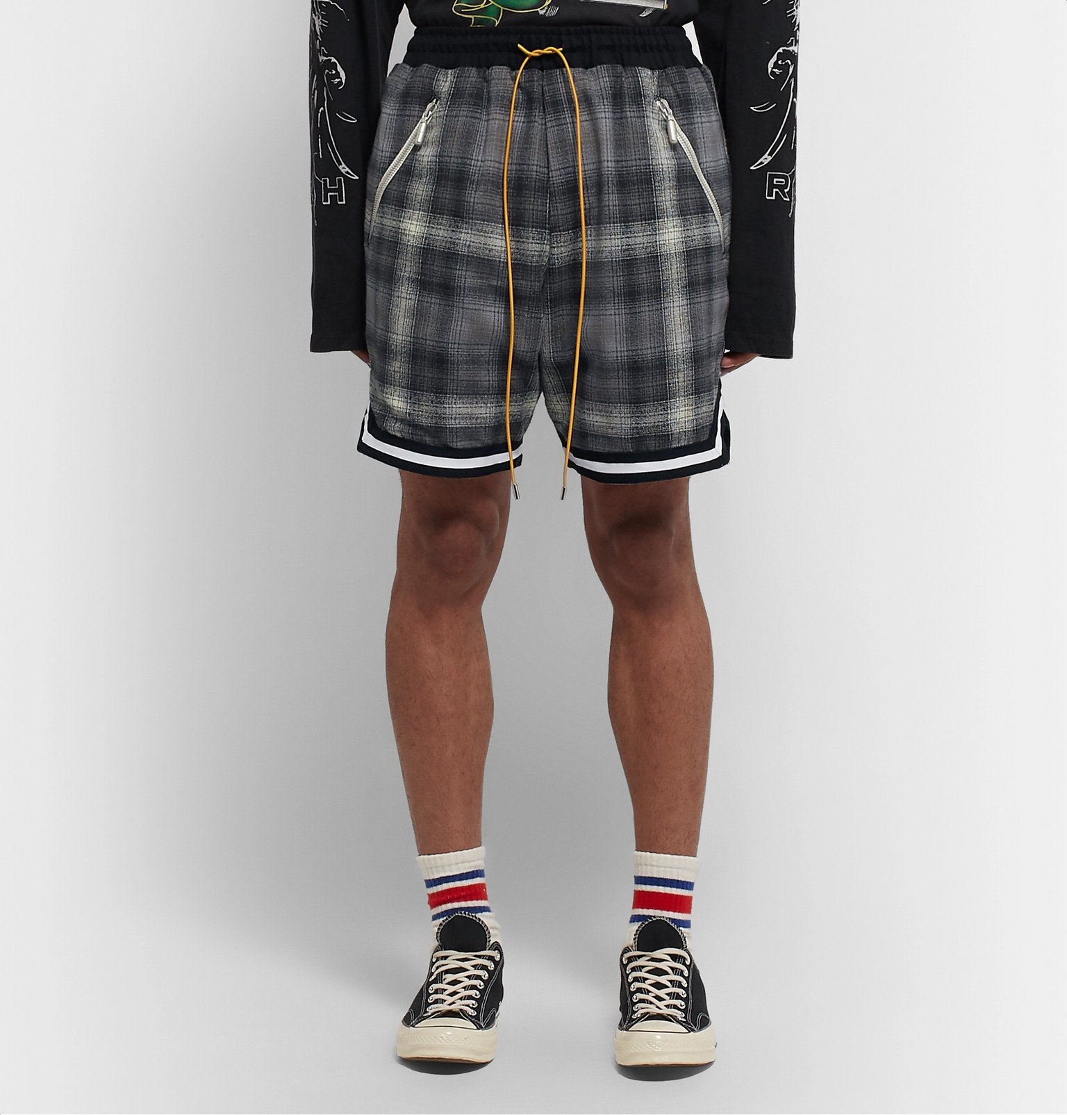 Rhude - Webbing-Trimmed Checked Cotton Drawstring Shorts - Gray Rhude