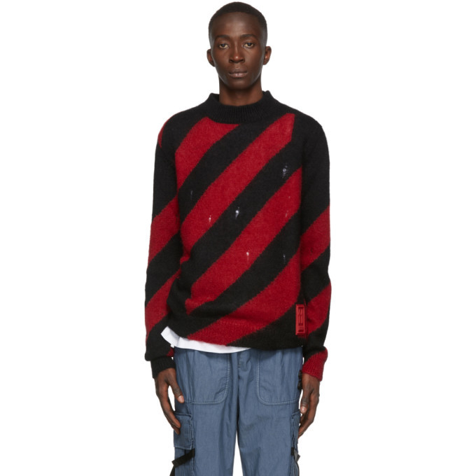 Off-White Red Mohair Diag Sweater Off-White