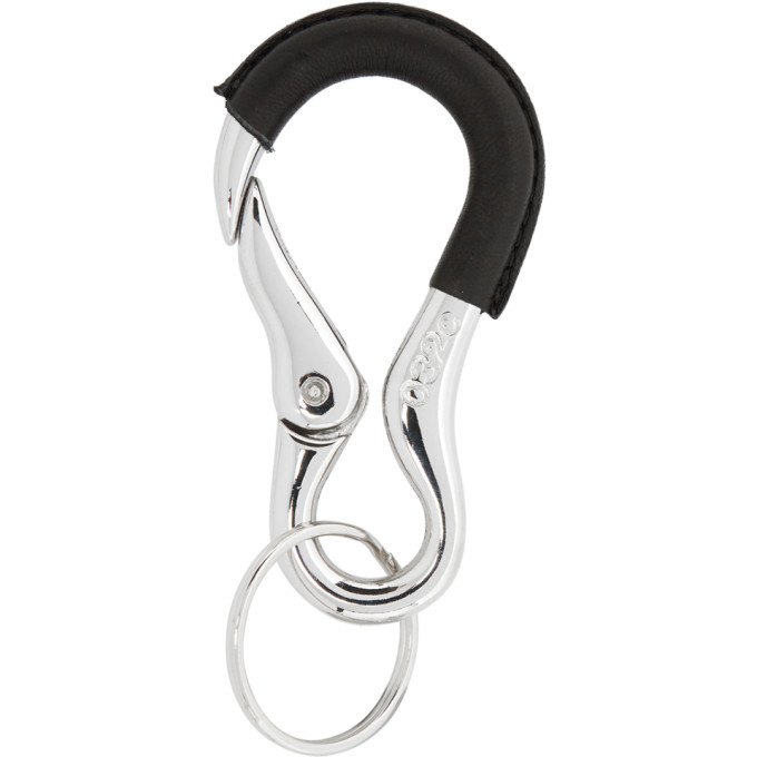 032c Silver Leather Carabiner Keychain