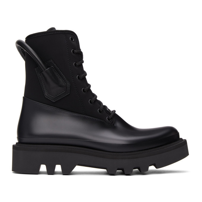 black rubber combat boots