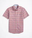 Brooks Brothers Men's Stretch Regent Regular-Fit Short-Sleeve Sport Shirt, Non-Iron Checked Oxford | Light Red