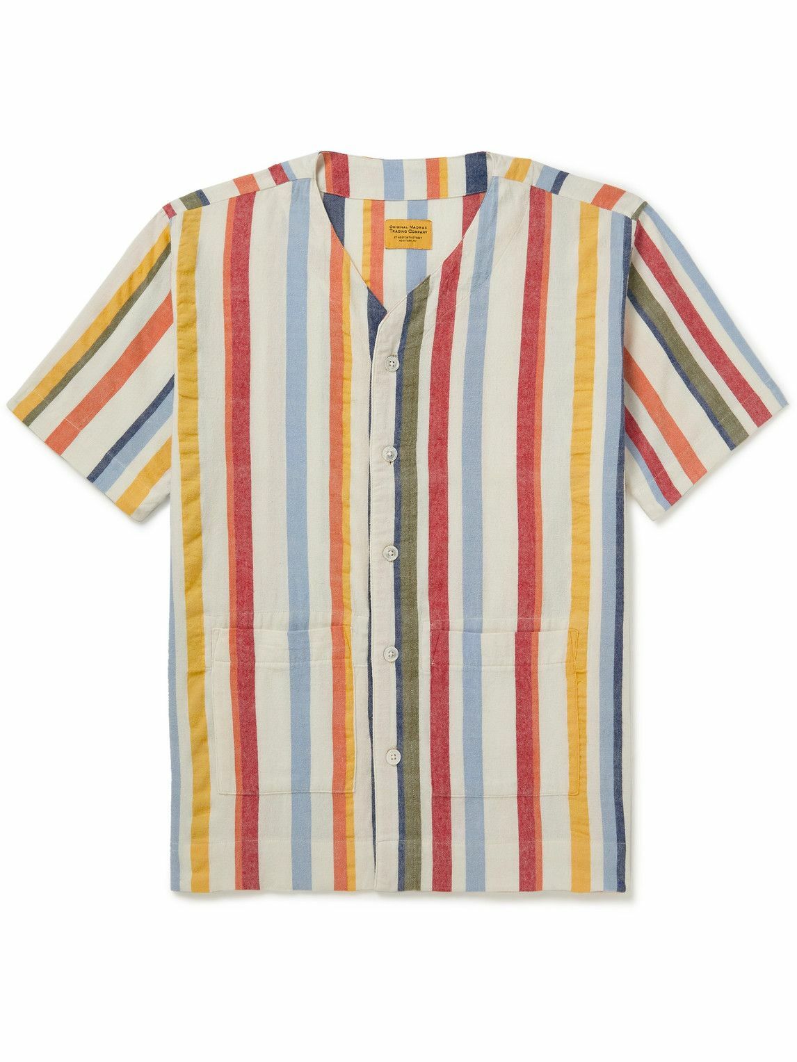 Original Madras - Striped Cotton-Flannel Pyjama T-Shirt - Neutrals