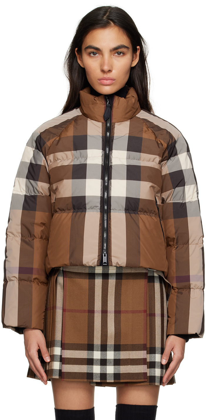 Burberry Brown Check Cropped Down Jacket Burberry