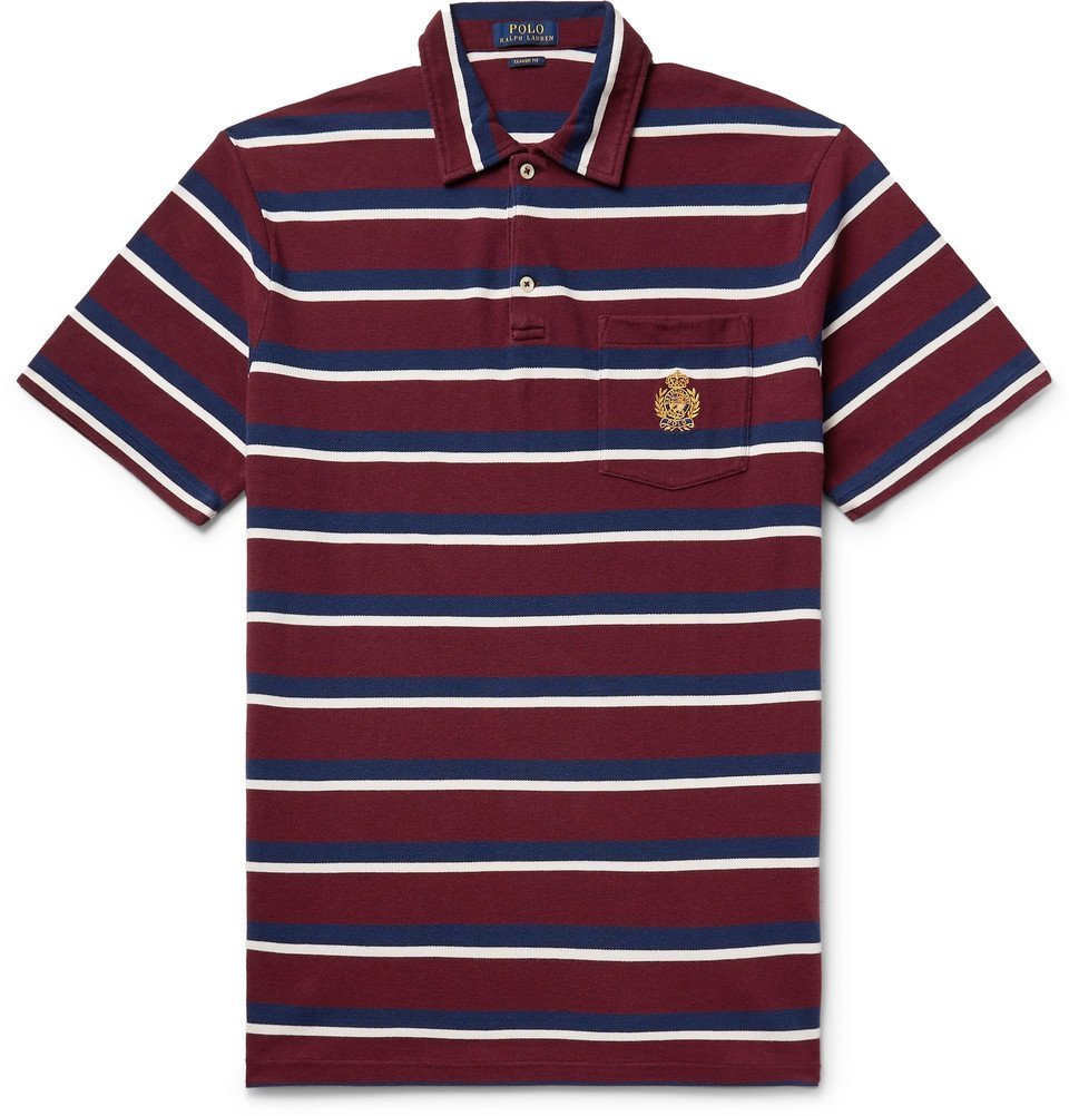 Polo Ralph Lauren - Logo-Embroidered Striped Cotton-Piqué Polo Shirt - Men  - Burgundy Polo Ralph Lauren