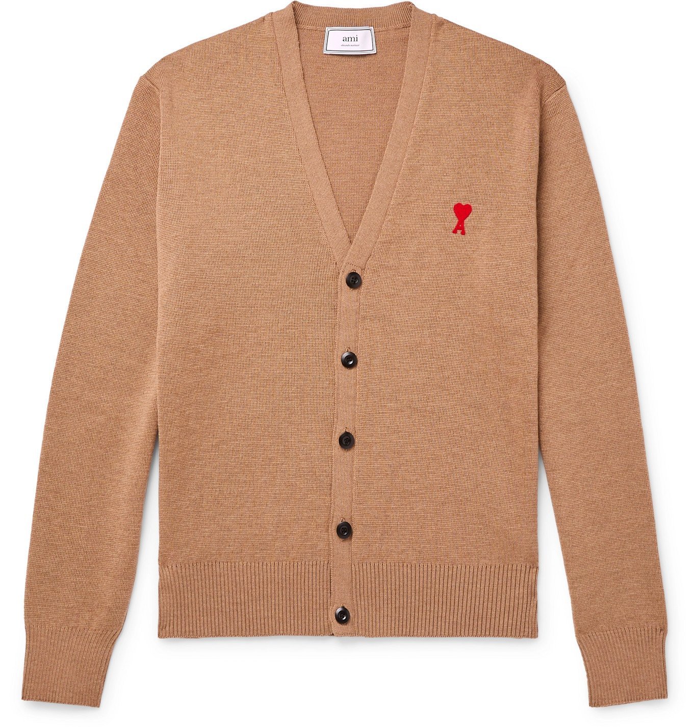 AMI PARIS - Logo-Appliquéd Merino Wool Cardigan - Neutrals AMI