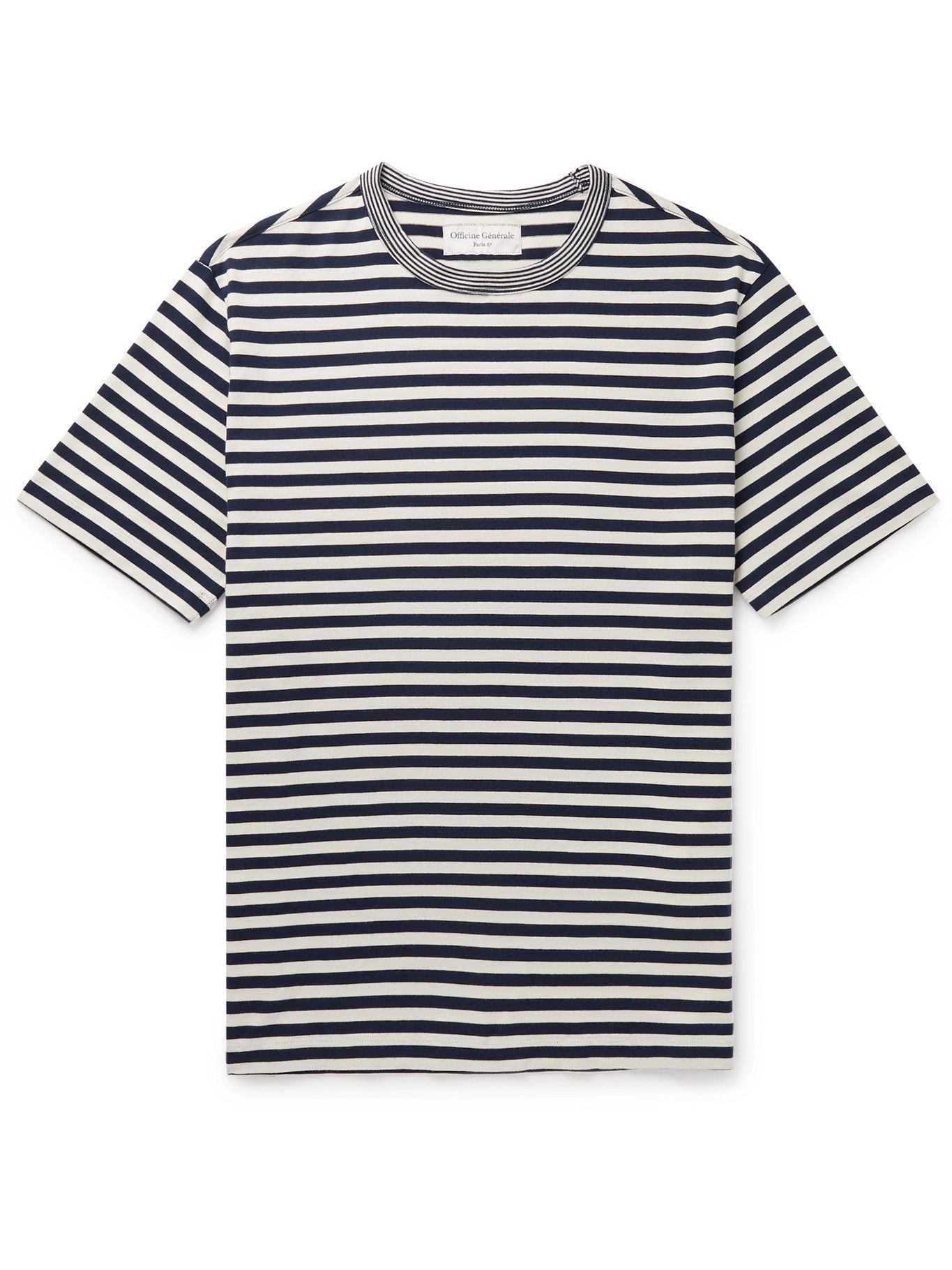 OFFICINE GÉNÉRALE - Garment-Washed Striped Cotton-Jersey T-Shirt - Blue ...