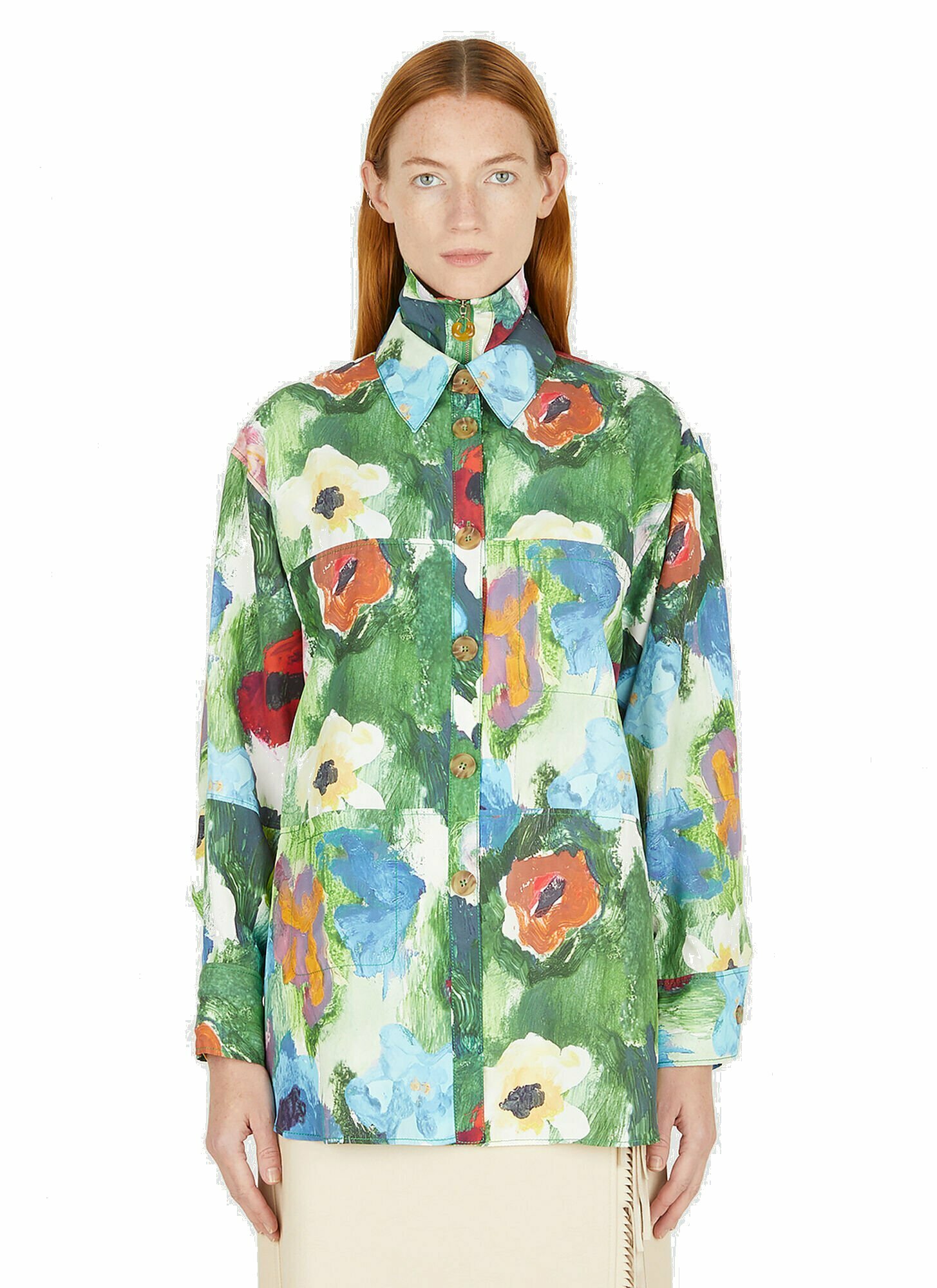 Floral Print Jodie Overshirt in Green Rejina Pyo