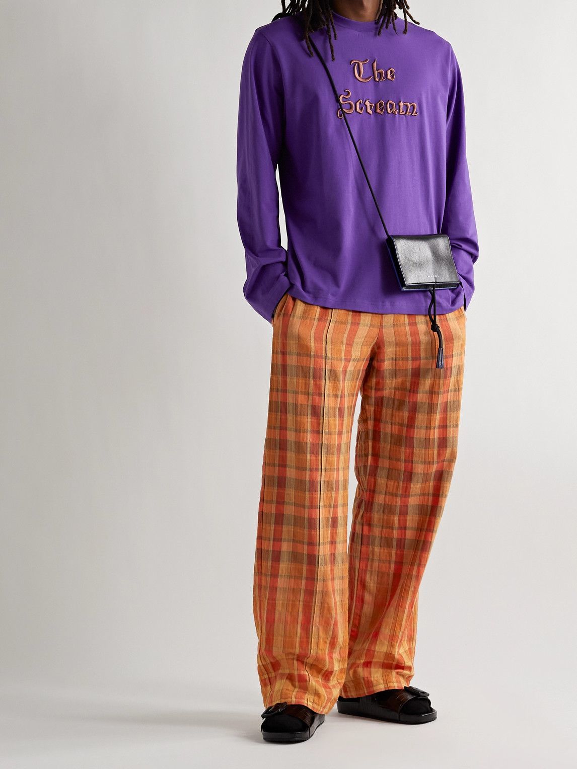 Checked Cotton-Blend Flannel Trousers 