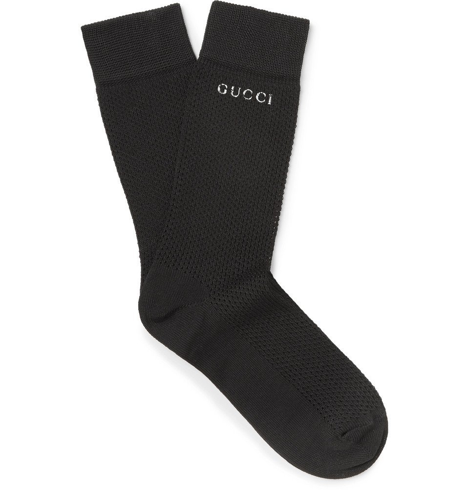 Gucci - Printed Waffle-Knit Stretch Cotton-Blend Men - Black Gucci
