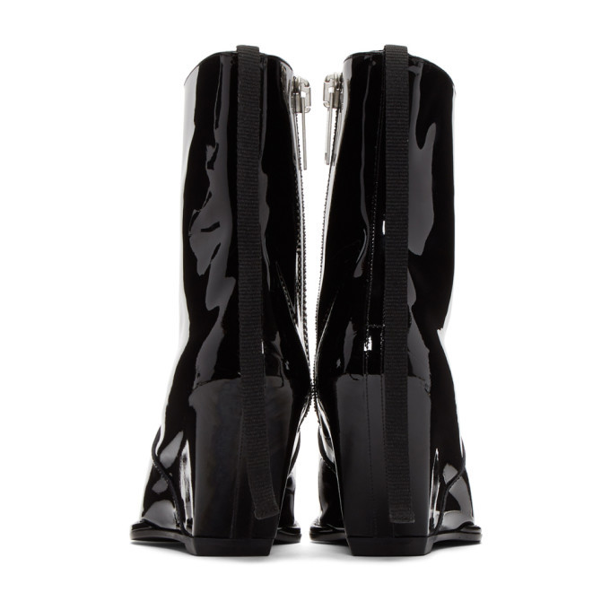 Unravel Black Latex Low Wedge Boots Unravel