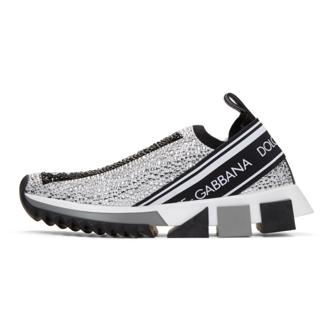 Dolce and Gabbana Silver Crystal Sorrento Slip-On Sneakers Dolce & Gabbana