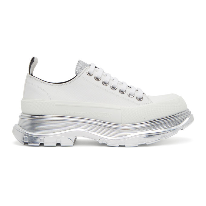 Alexander McQueen White and Silver Tread Slick Low Sneakers Alexander
