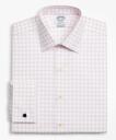 Brooks Brothers Men's Stretch Regent Regular-Fit Dress Shirt, Non-Iron Twill Ainsley Collar French Cuff Grid Check | Pink