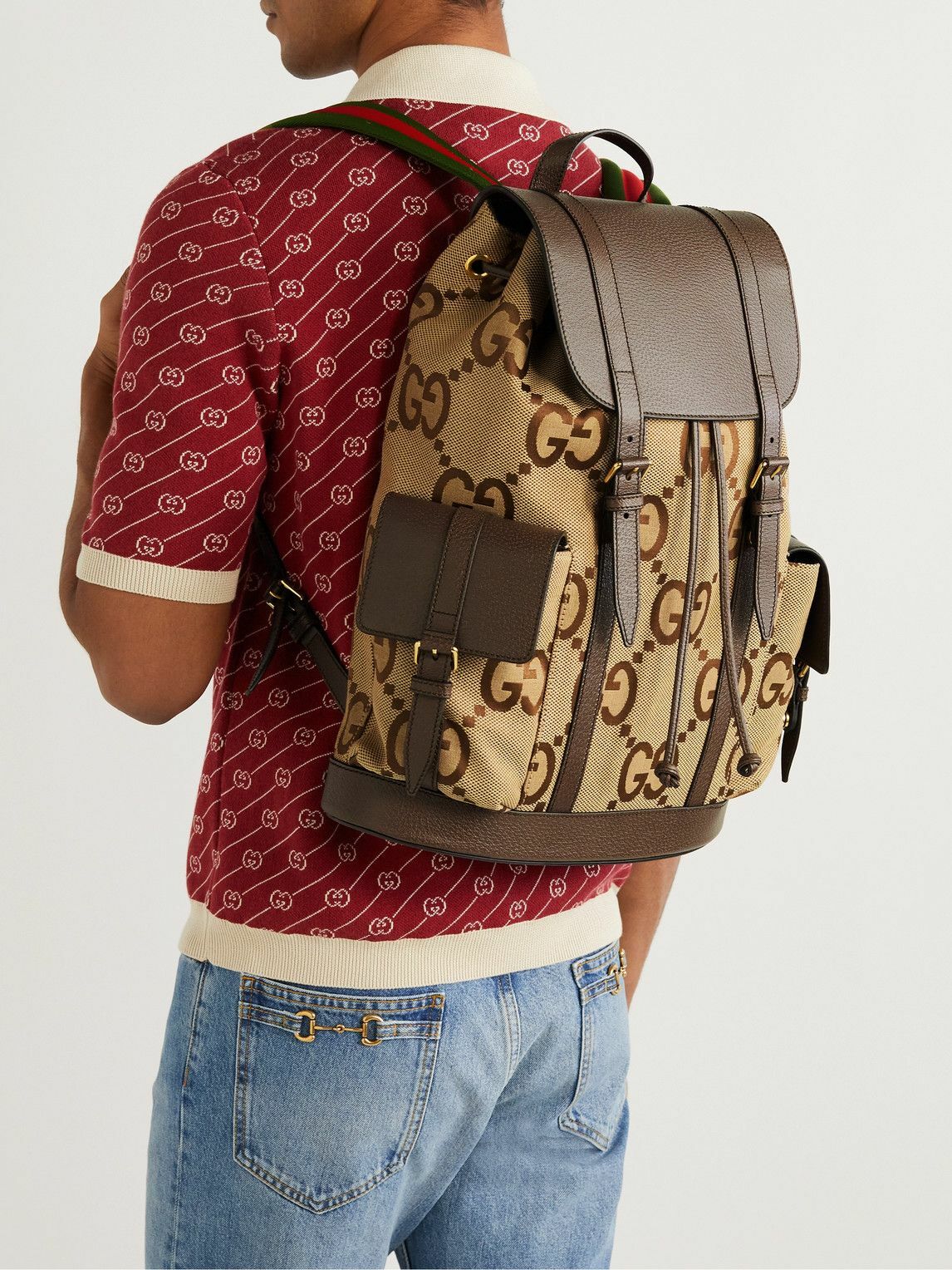 GUCCI - Leather-Trimmed Monogrammed Coated-Canvas Backpack Gucci