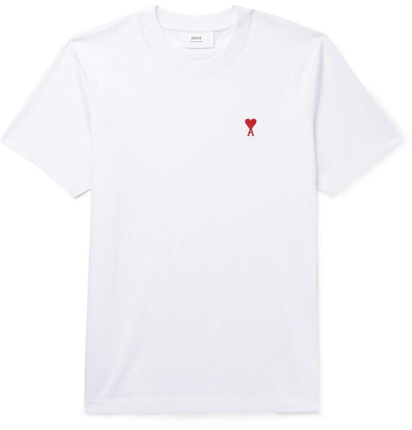 AMI PARIS - Logo-Embroidered Cotton-Jersey T-Shirt - White AMI