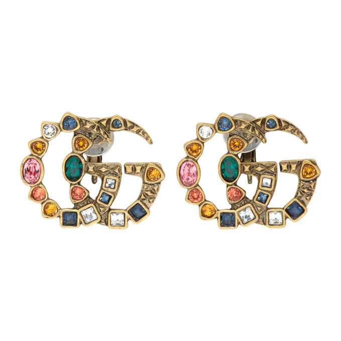 Gucci Multicolor and Gold Double G Earrings Gucci