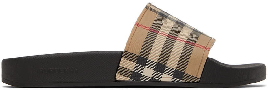 Burberry Beige Vintage Check Slides Burberry