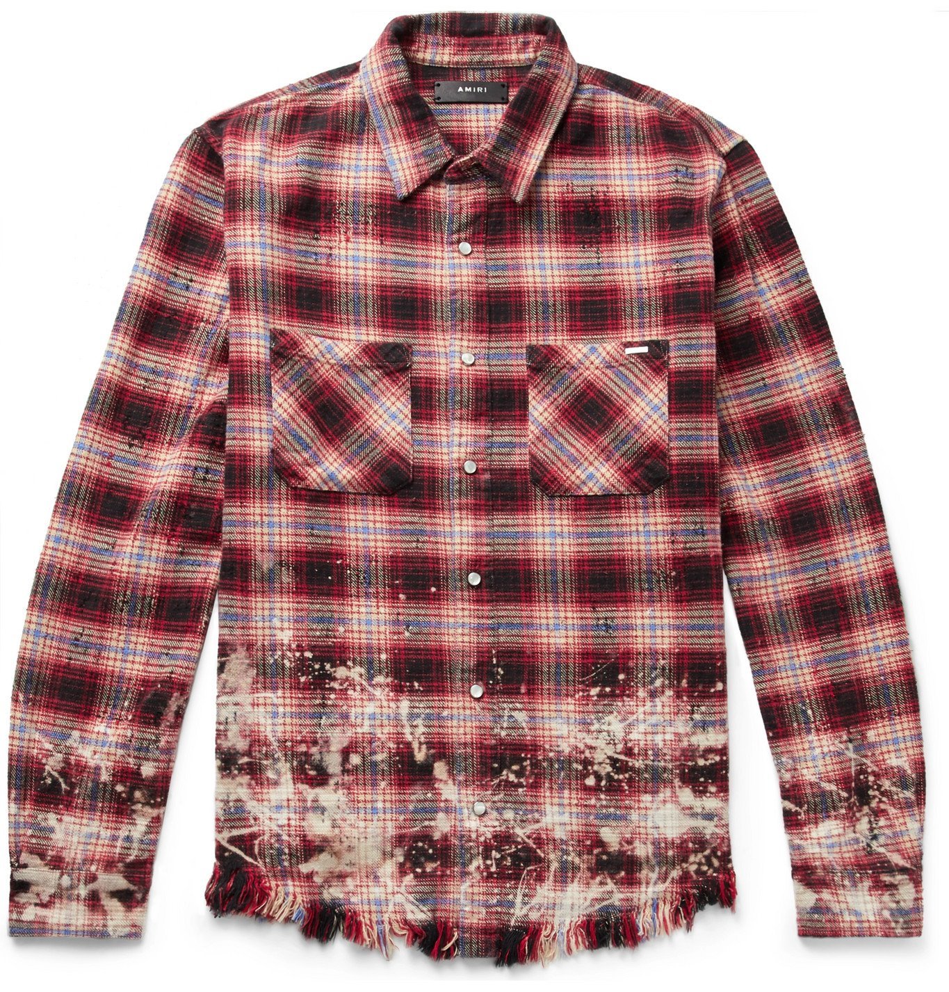 AMIRI - Distressed Checked Cotton-Flannel Shirt - Red Amiri