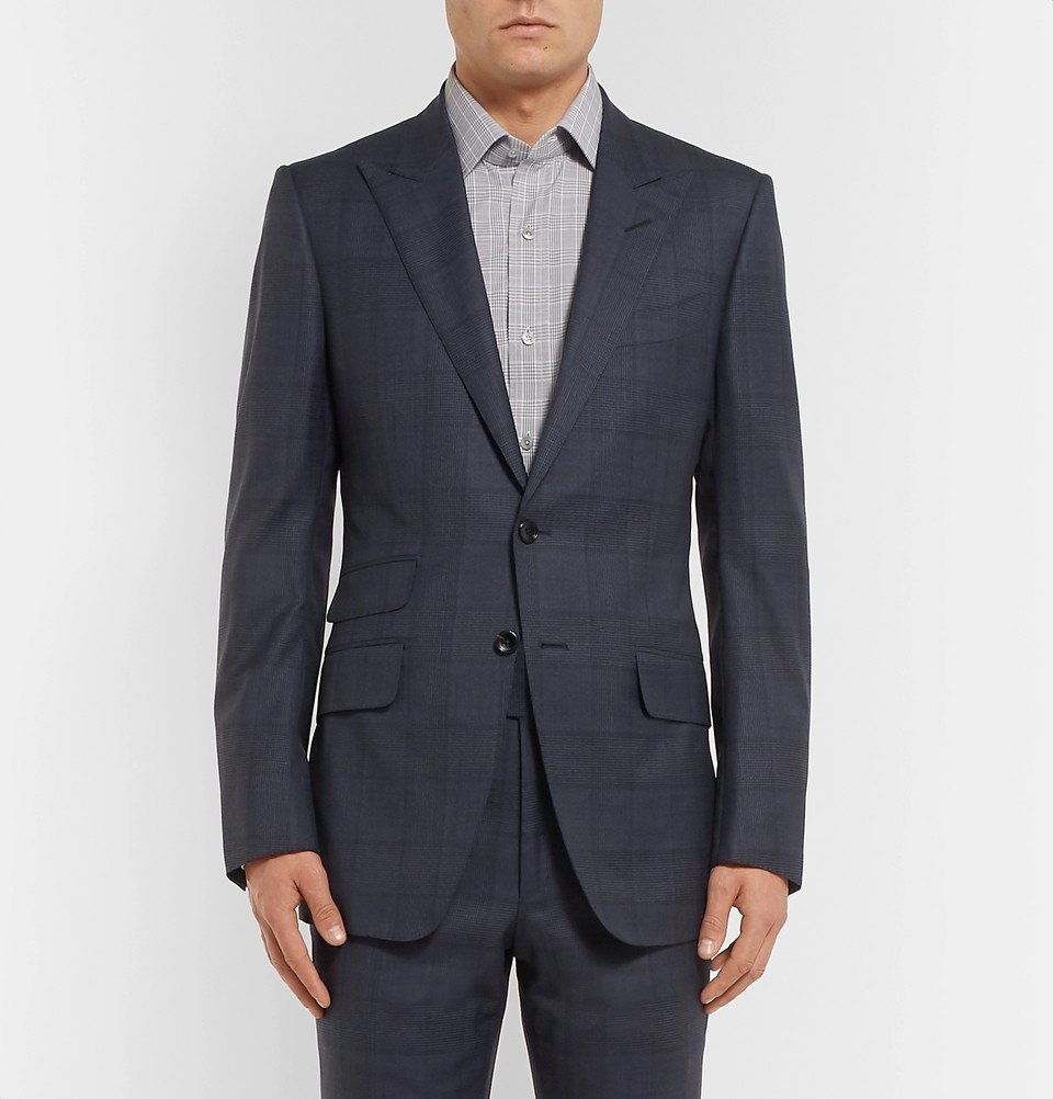 TOM FORD - Navy O'Connor Slim-Fit Prince of Wales Checked Wool Suit Jacket  - Men - Midnight blue TOM FORD