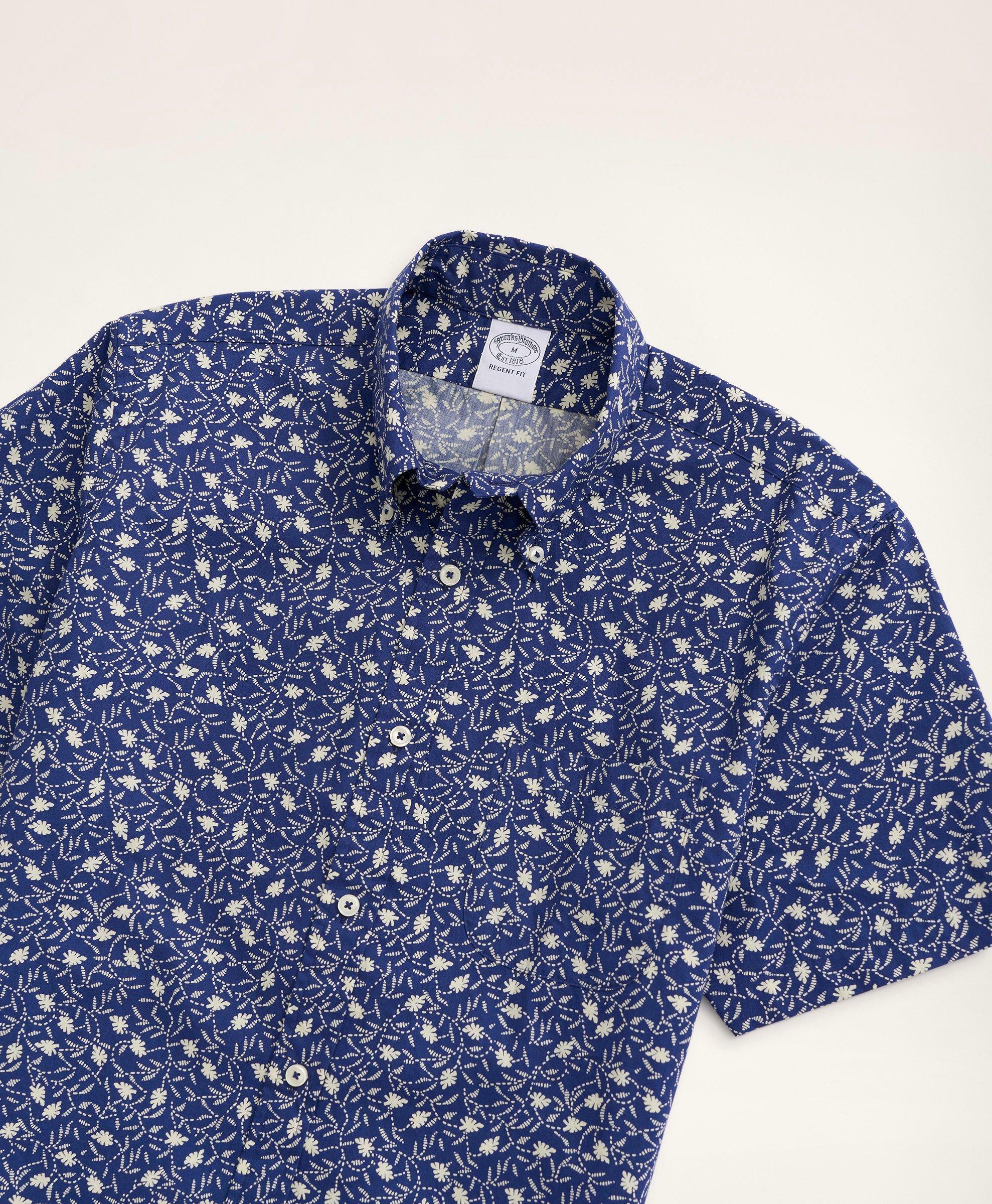 Brooks Brothers Men's Regent Regular-Fit Short-Sleeve Sport Shirt, Floral Print | Navy