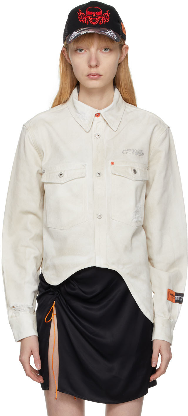 Heron Preston Beige Strass Denim Wave Jacket Heron Preston