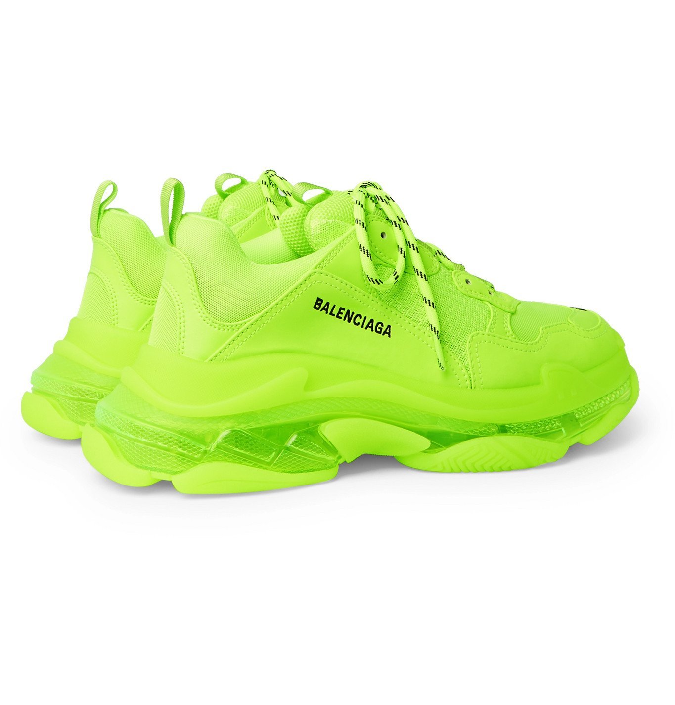 BALENCIAGA - Triple S Neon Mesh and Leather Sneakers - Yellow Balenciaga
