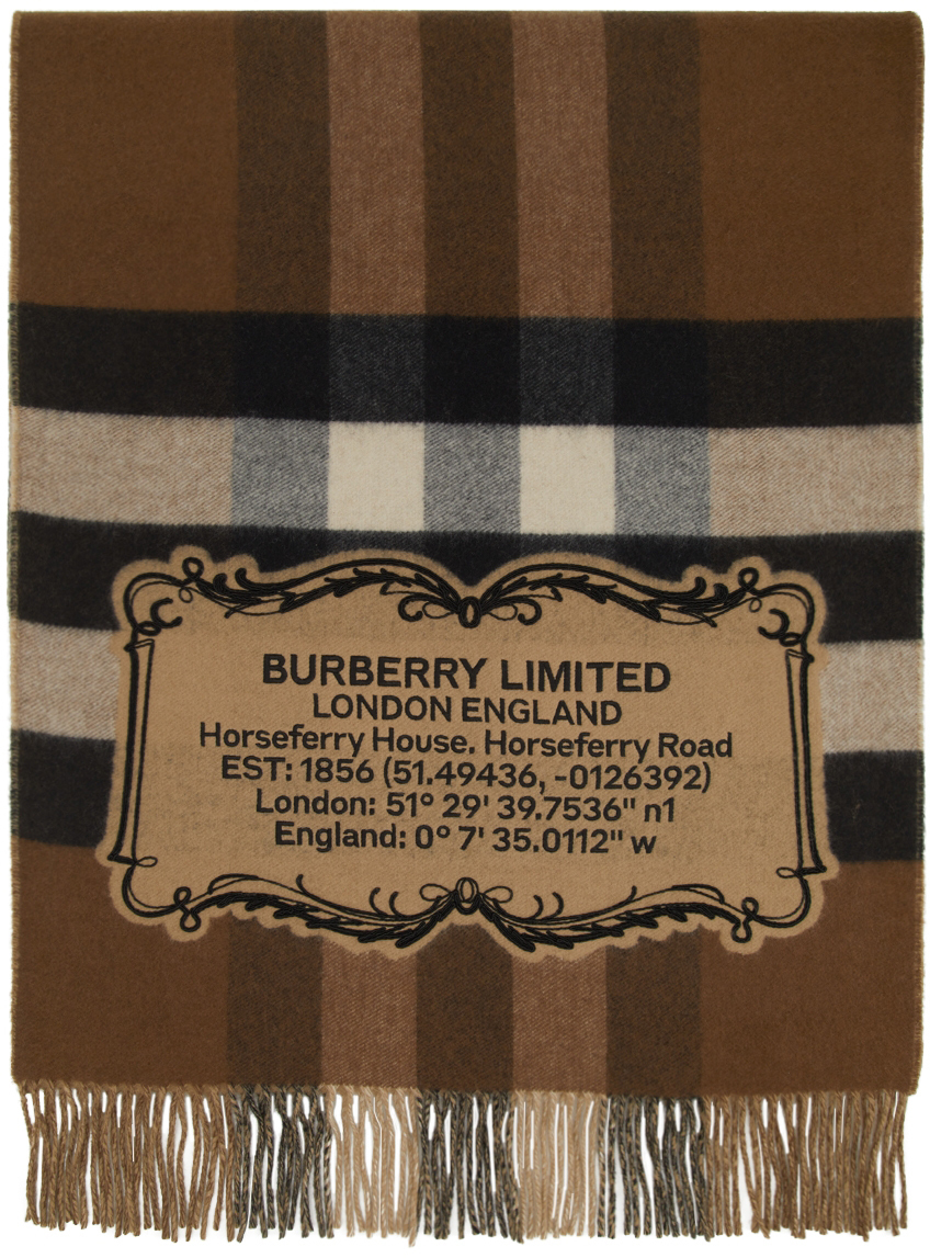 Photo: Burberry Brown Cashmere Location Motif Check Scarf