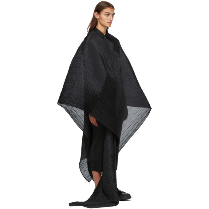 Pleats Please Issey Miyake Black Basic Madame-T Shawl Pleats