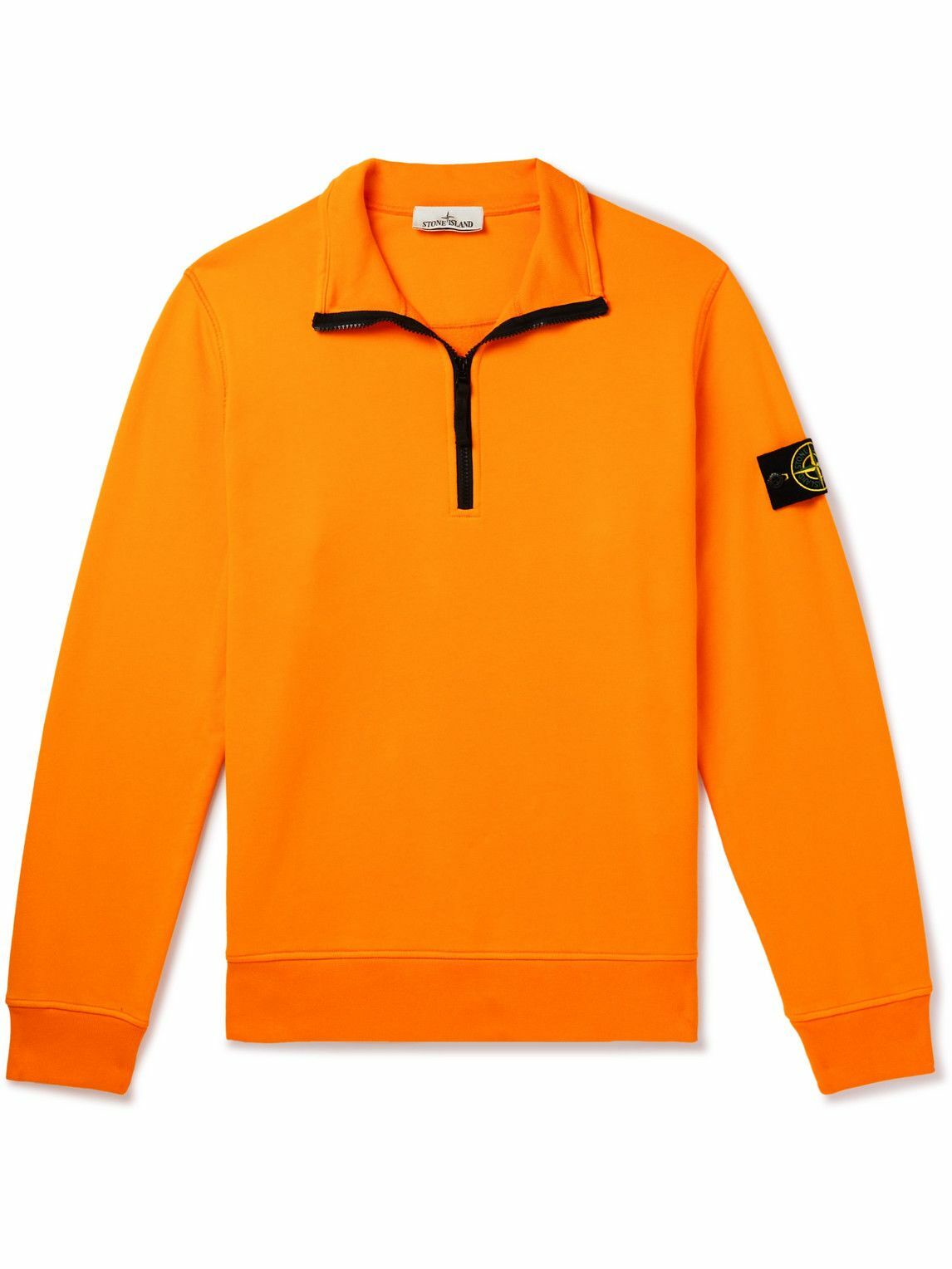 Photo: Stone Island - Logo-Appliquéd Cotton Half-Zip Sweatshirt - Orange