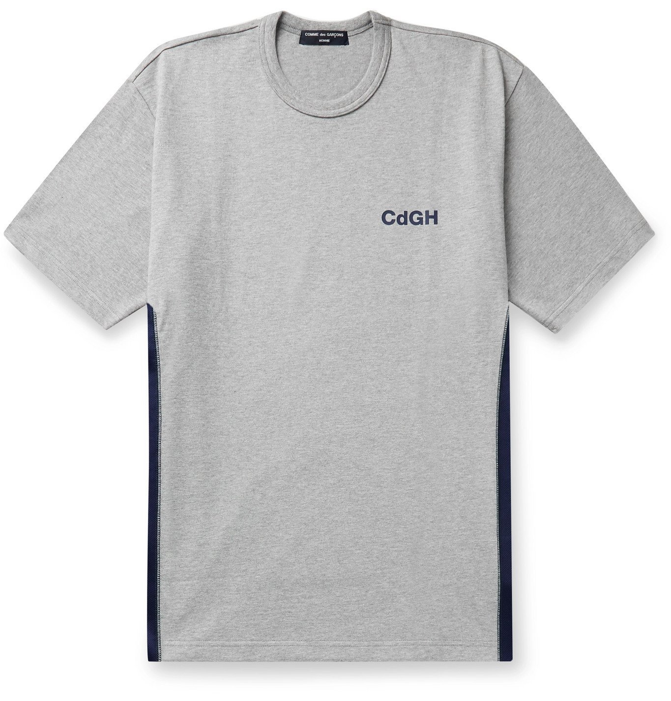 Photo: Comme des Garçons HOMME - Logo-Print Mesh-Panelled Cotton-Jersey T-Shirt - Gray