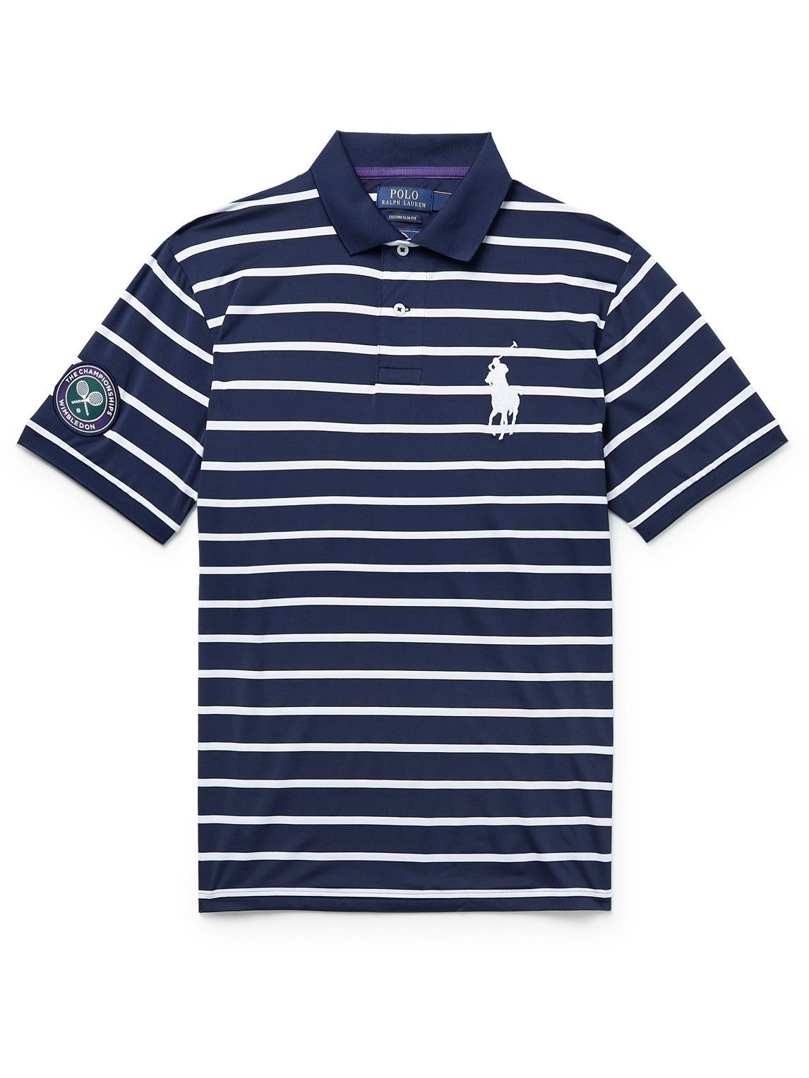 Polo Ralph Lauren - Logo-Embroidered Appliquéd Striped Stretch-Jersey Polo Shirt - Blue