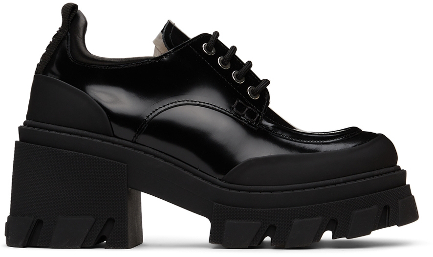 GANNI Black Leather Chunky Heeled 