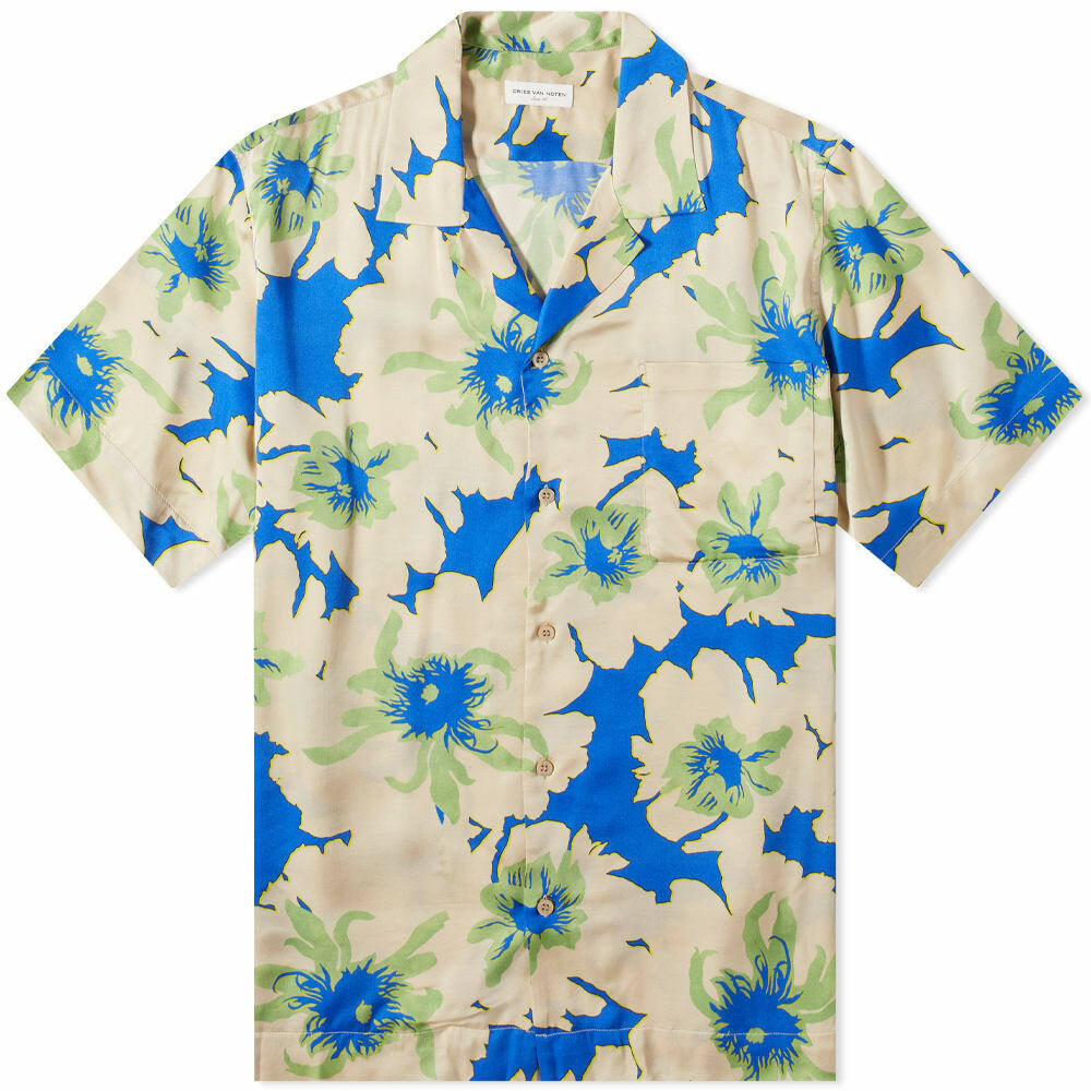 DRIES VAN NOTEN 16Stainless Steel Viscose Leopard Palm Tree Aloha Short sleeve shirt tops Khaki 48