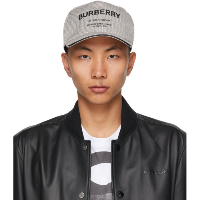 Burberry Black and White Canvas Horseferry Baseball Cap Burberry