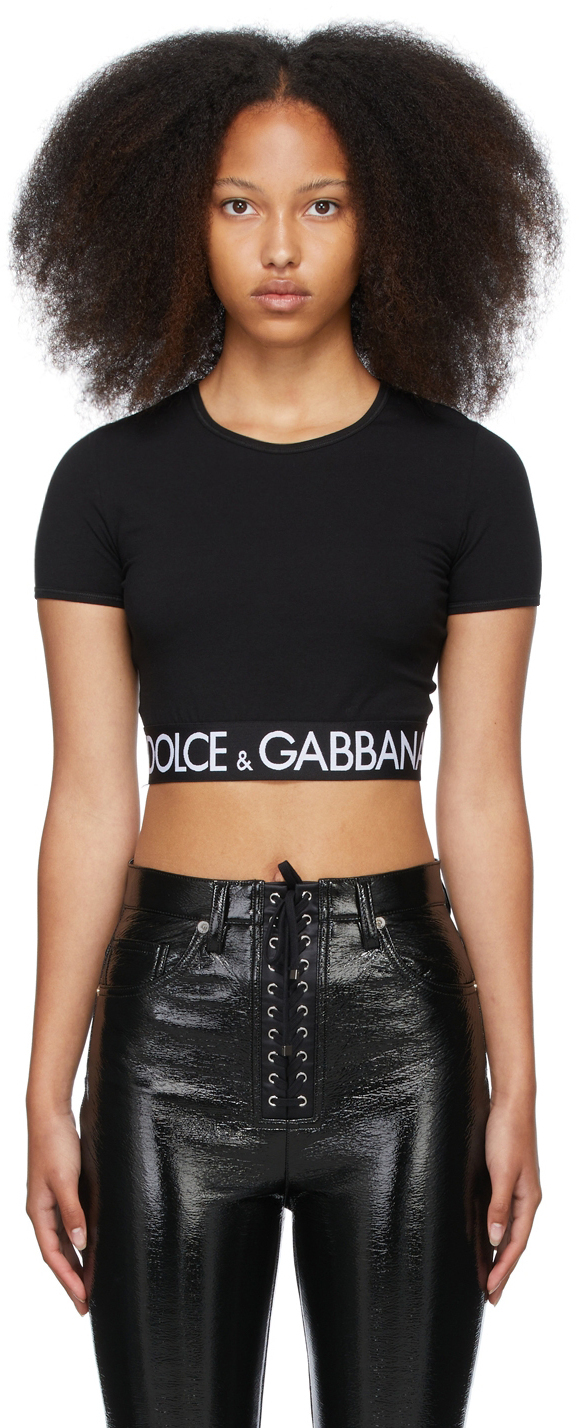 Dolce & Gabbana Black Cropped Logo T-Shirt Dolce & Gabbana