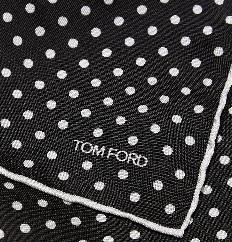 Tom Ford Polka Dot Silk Twill Pocket Square Black Tom Ford