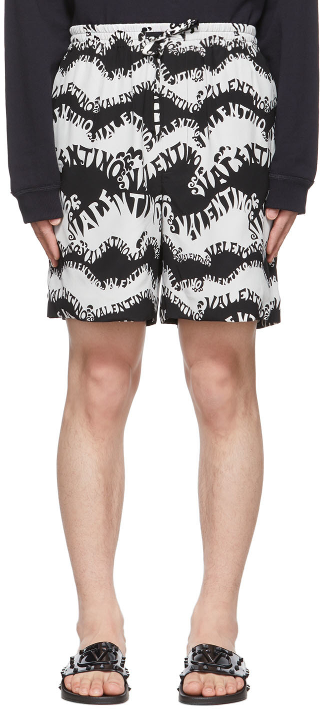 Valentino Black & White Silk Shorts Valentino