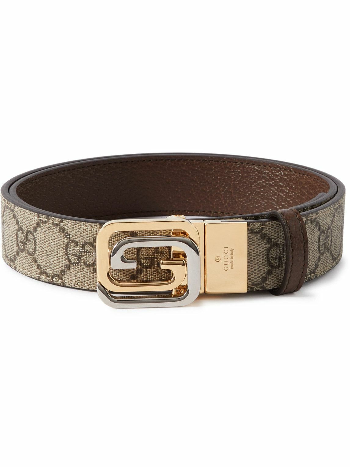 GUCCI - 3cm Reversible Monogrammed Supreme Coated-Canvas and Full-Grain ...