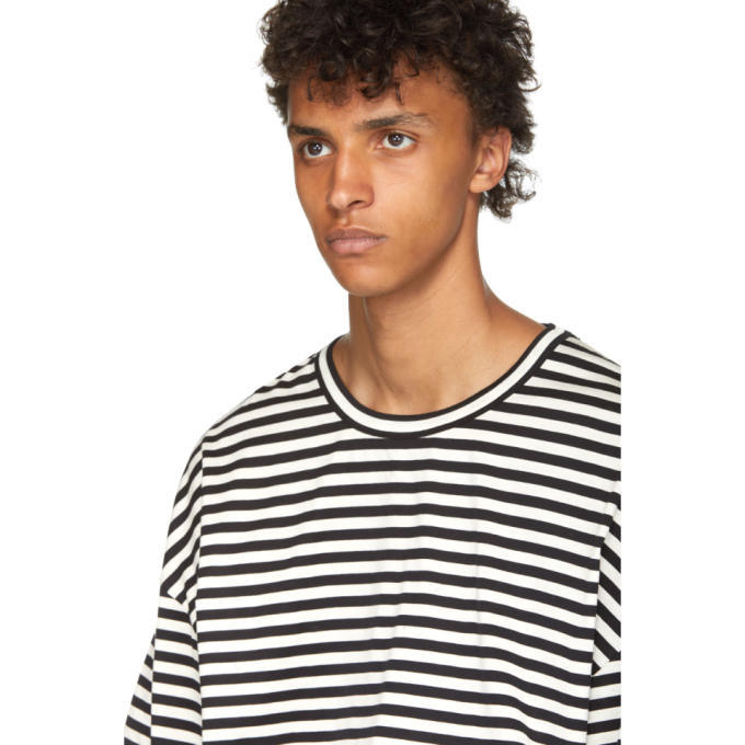 Juun.J Black and White Striped Layered Sleeve T-Shirt