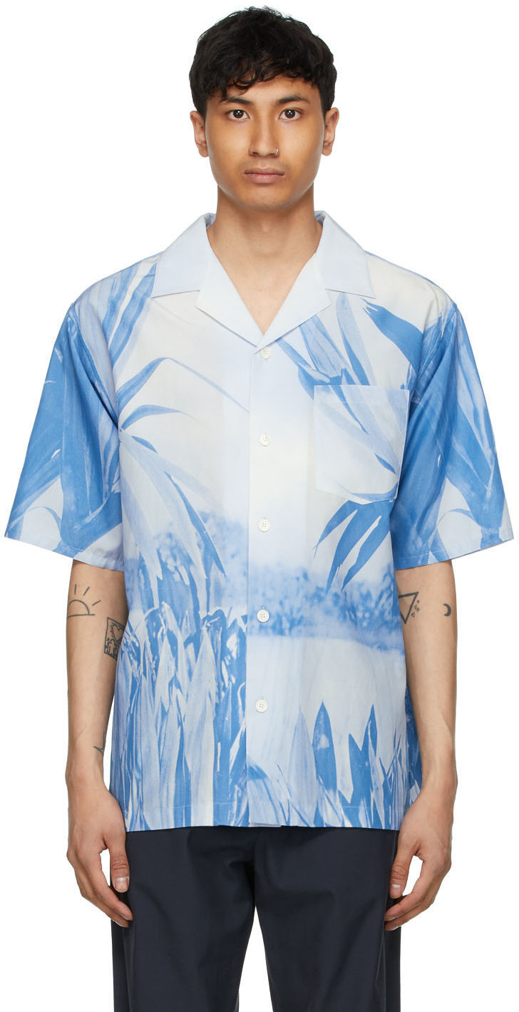tweeling Inleg Binnenwaarts Kenzo Blue High Summer Hawaiian Graffiti Short Sleeve Shirt Kenzo
