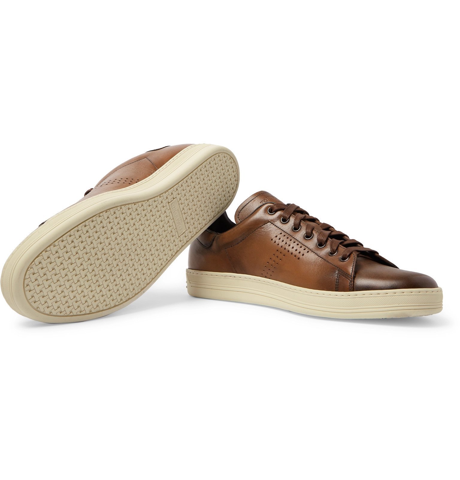 TOM FORD - Warwick Burnished-Leather Sneakers - Brown TOM FORD